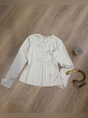 Scotch & Soda Ivory Silk Blouse,Elegant Button Front Sleeve Top Size S